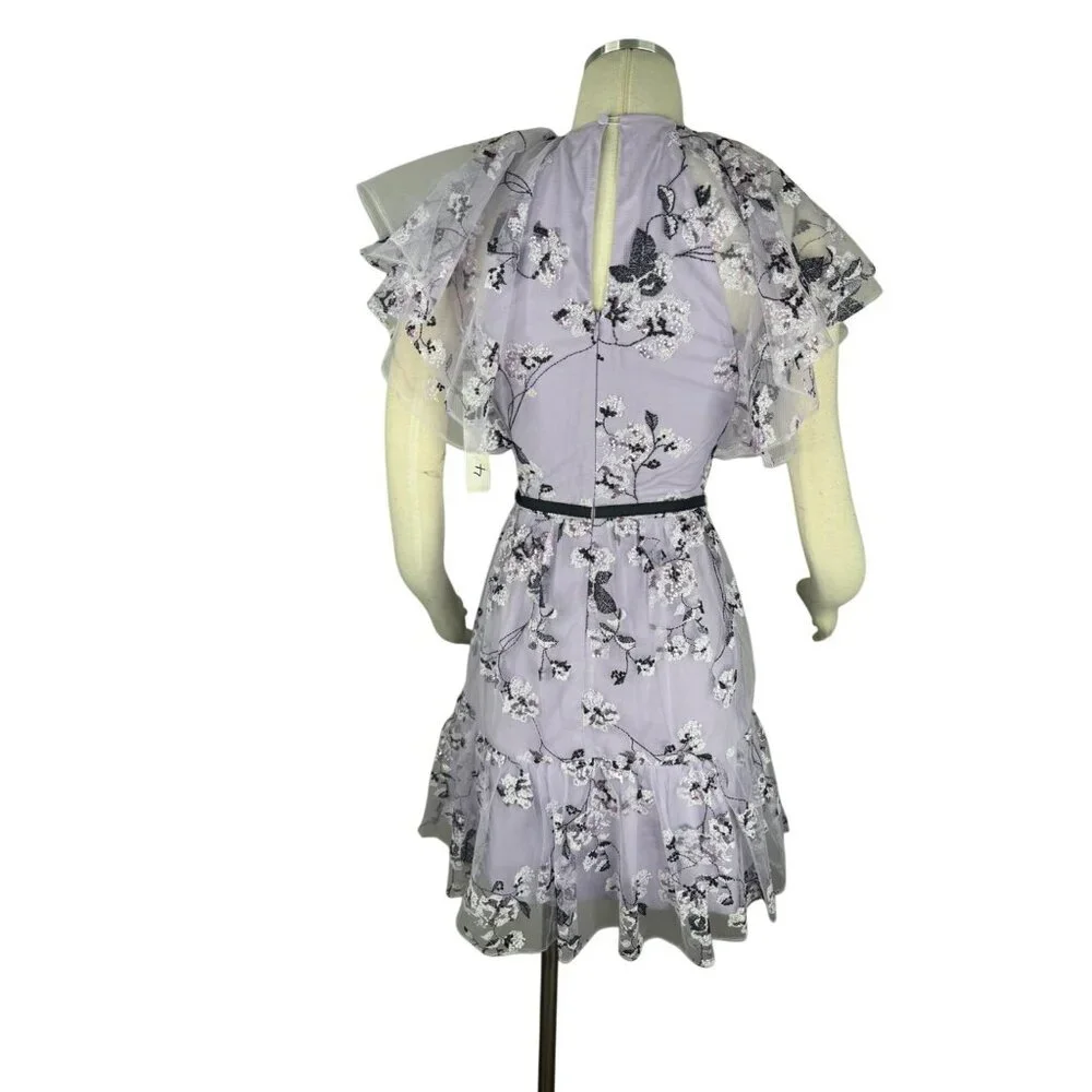 NWT ML Monique Lhuillier Floral Embroidered Mini Dress Size 4 Embellished Rare - Picture 6 of 16